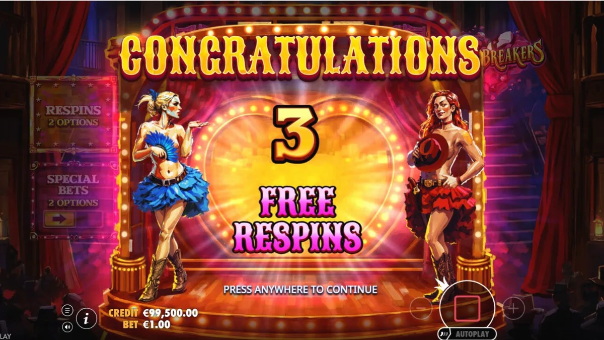 Heartbreakers slot machine interface na may burlesque at western theme