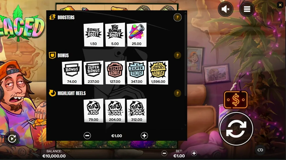 Isang mobile phone na nagpapakita ng Laced slot game na may temang mausok at surreal.